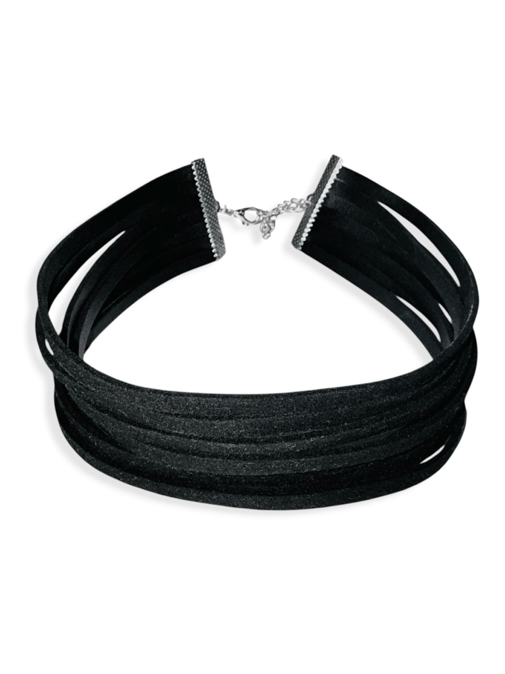 Suede Stacked 7-Layer Choker Necklace Faux Leather Black